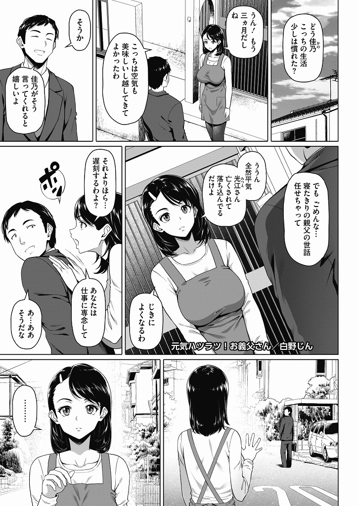 義父のお世話をしているうちに体の関係となってしまい旦那以外のチンポにハマっていく美人良妻さん…日に日に内容はエスカレートしていき最後は自ら義父チンポの上で腰を振りながらメス顔晒して濃厚孕ませセックス【白野じん:元気ハツラツ！お義父さん】